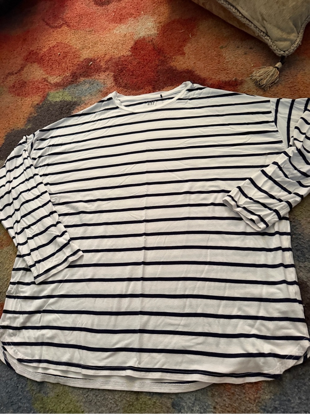 GAP Classic Navy Blue & White Stripe Long-Sleeve Nautical Sailor Polo Shirt XL